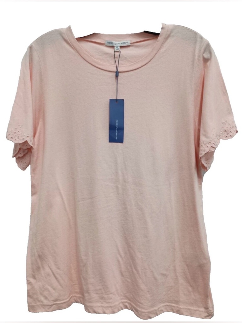 Rebecca Minkoff NWT  M Ronnie T-Shirt Womens’Light Pink Eyelet Sleeve